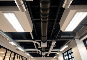 Obraz premium room with a lot of lights and pipes