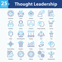 Thought Leadership is a collection of icons in sheet format showcasing professional development, leadership skills, technical expertise, and visionary direction in modern work environments.