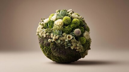 Captivating floral composition, a sphere of nature's beauty on a beige backdrop