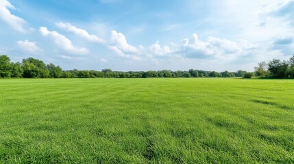 Obraz premium Vast Green Field Lush Grassland Scenic Landscape High-resolution Bright Sunlight Wide Expansive View Undulating Terrain Tranquil Nature Bright Summer Colors Ideal for Real Estate Ads