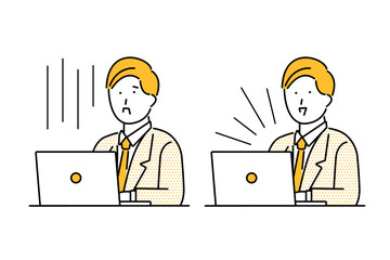 不安な表情と嬉しい表情をしたビジネスマンのバリエーションイラスト