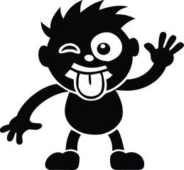 Fototapeta premium Funny Cartoon Boy Silhouette with Tongue Out and Winking