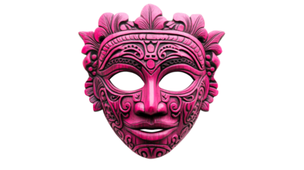 Pink ornate carved mask, cut out transparent