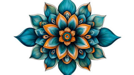 Ornamental flower, azure and gold, cut out transparent