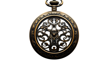 Ornate Pocketwatch on Black, cut out transparent