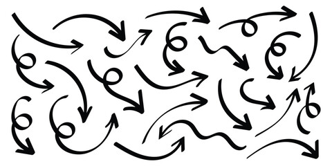 Set of Hand drawn vector arrows doodle on white background. Arrows hand drawn doodle icons set. Arrow vector elements.