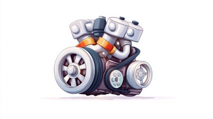 Fototapeta premium Stylized Pixel Art Engine Illustration White Gray Orange Mechanical Design