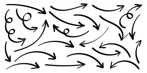 Set of Hand drawn vector arrows doodle on white background. Arrows hand drawn doodle icons set. Arrow vector elements.