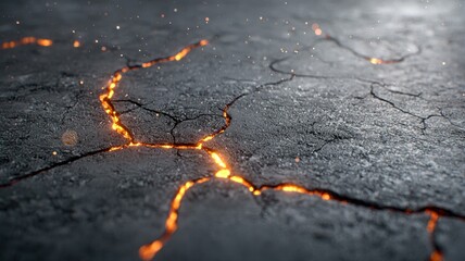 Obraz premium Cracked Surface with Glowing Lava Effect cracked surface texture asphalt concrete lava glow orange
