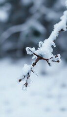 branch with snow on it in the middle of winter