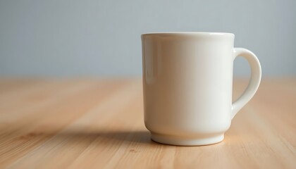 white cup sitting on top of a wooden table