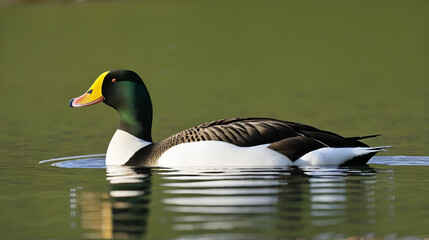 Obraz premium Eider bird nesting on a small island in the sea