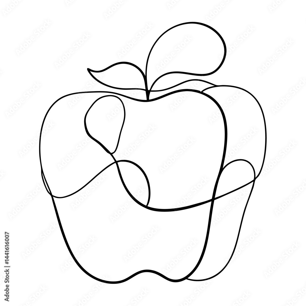 Poster bell pepper illustrated in continuous line art drawing style with simple bold curves emphasizing the