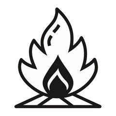Artistic continuous line art drawing of a bonfire representing campfire flames and logs ideal for outdoor camping adventure artwork survival guides and wilderness themed designs