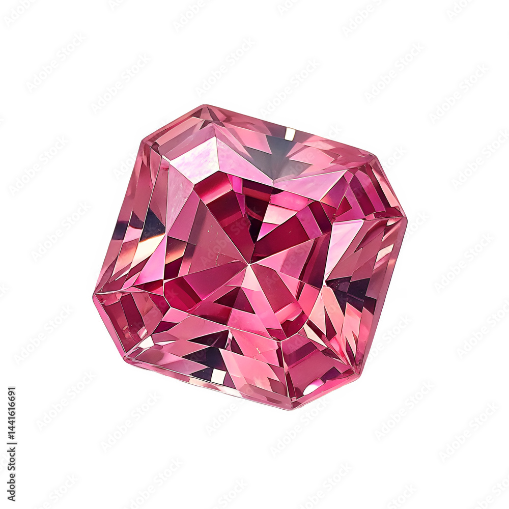 Poster flat frontal view of a brilliant-cut spinel, centered to showcase its deep color and sharp facets