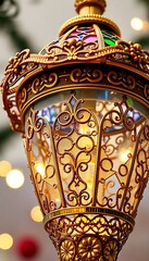 Naklejka premium close up of a street light with lights in the background