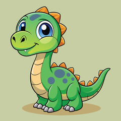 Fototapeta premium A cheerful cartoon dinosaur stands proudly with a friendly expression and colorful scales. This character is perfect for children's books, toys, or educational materials.