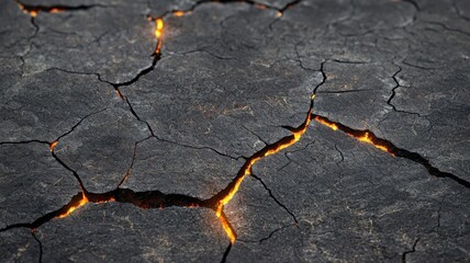 Obraz premium Cracked Earth with Molten Lava Below, Volcanic Texture Background cracked earth molten lava volcanic