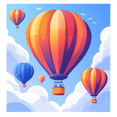 Fototapeta premium Colorful hot air balloons in bright blue sky with clouds
