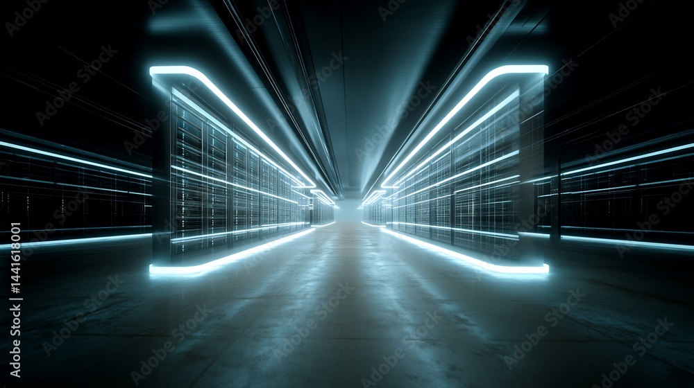 Aufkleber futuristic corridor lit with a brilliant azure glow creating a visual depth