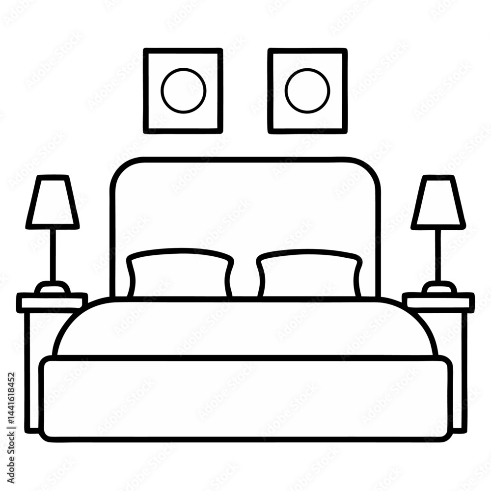Aufkleber artistic representation of a bed in continuous line drawing style showing a minimalist front view id