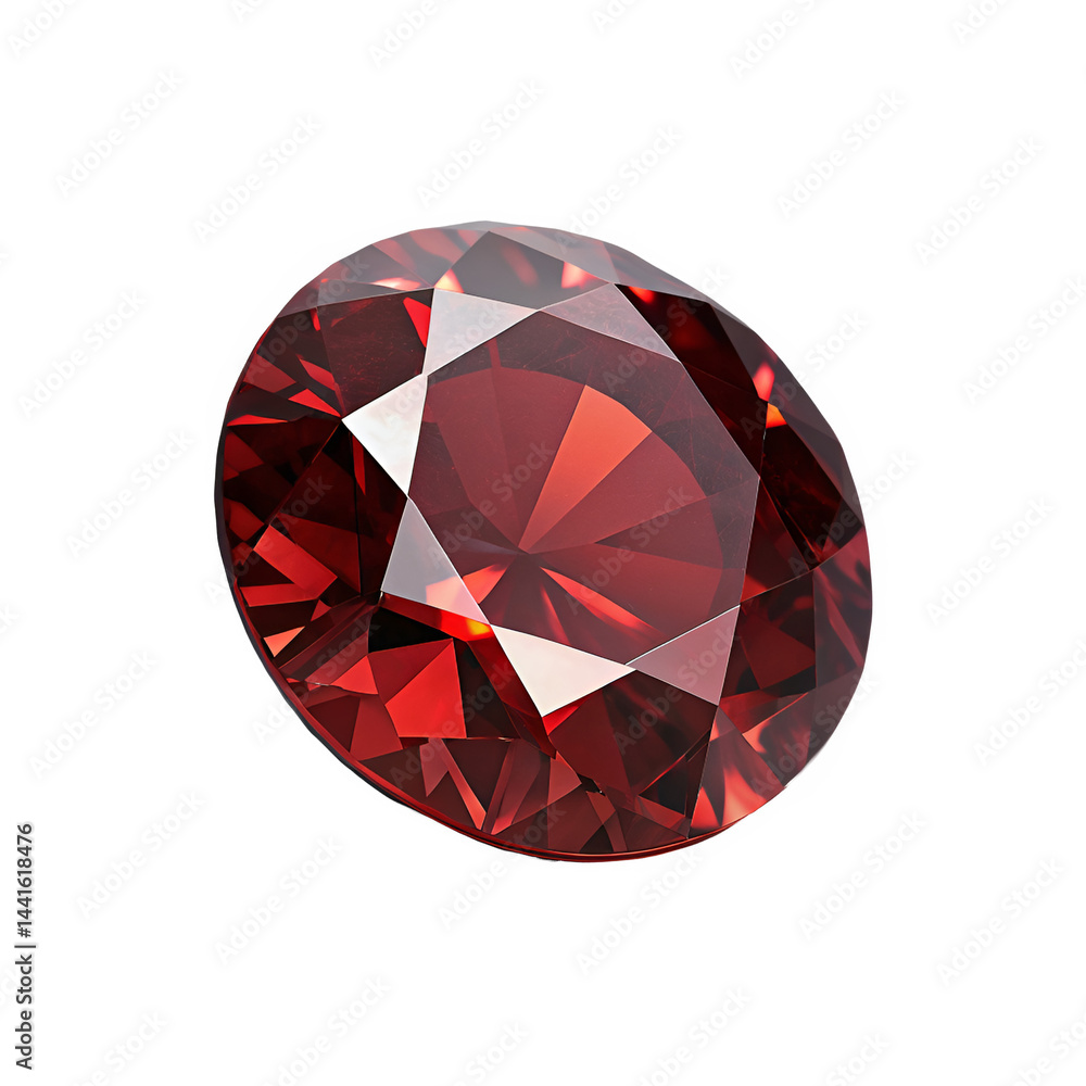 Poster hyper-realistic garnet captured from a 45-degree front angle, highlighting its deep red color and in