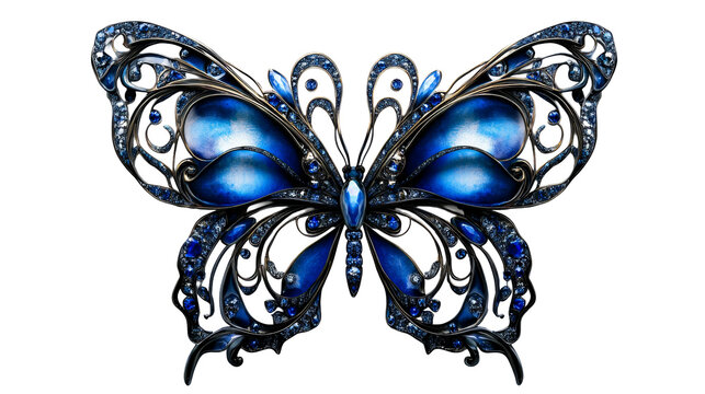 Ornate sapphire butterfly decoration, cut out transparent