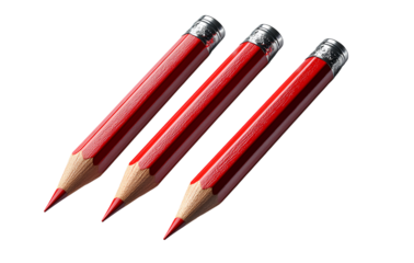 3D realistic illustration of three red pencils isolated on a transparent background