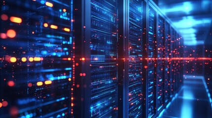 Data Storage Background. Digital Warehouse in Data Center with Cloud Computing Technology