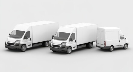 Delivery Vehicles. Fleet of White Vans and Trucks for Courier Transportation