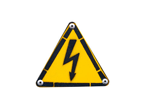Warning sign of dangerously high electrical voltage. Attention electrical voltage. Current strength. Warning sign. Electrician profession. Industrial electricity. Image for mockup. Photo to insert int