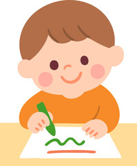 kid drawing with crayons 크레파스로 그림 그리는 아이