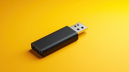 A modern USB flash drive with a detachable cap, placed on a soft yellow background 