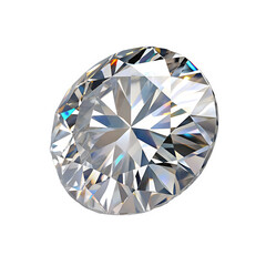 A rotated top-down view of a round diamond gem, isolated, highlighting its brilliant facets and sparkling clarity.