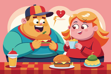 A joyful child, seated on the ground, eagerly bites into a hamburger while holding another one, bringing excitement to lunchtime in a playful setting.