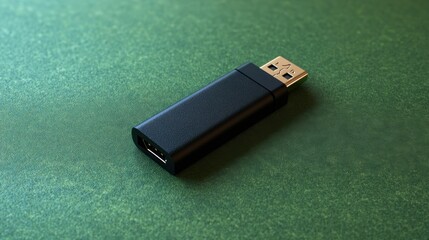 A rugged USB flash drive with a rubberized texture, set on a green background