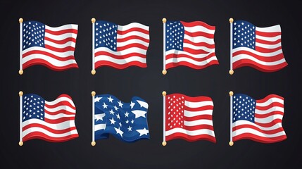 Set of American flags