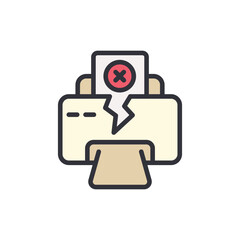 Broken printer colored icons, minimalist vector illustration ,simple transparent graphic element .Isolated on white background
