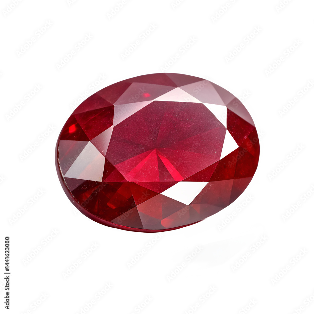 Poster a side profile of a blood-red ruby gem with a smooth edge, showcasing its deep color and well-define