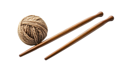 Knitting needles and yarn ball, cut out transparent