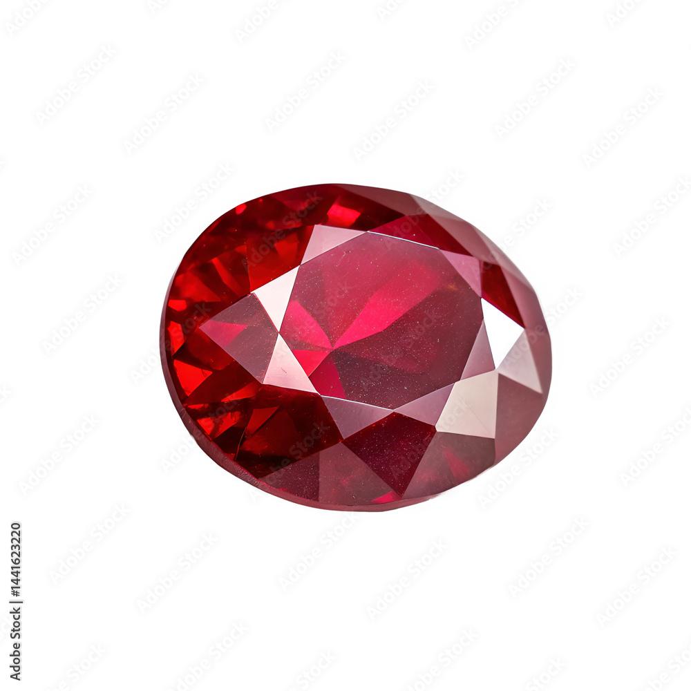 Poster a side profile of a blood-red ruby gem with a smooth edge, showcasing its deep color and well-define