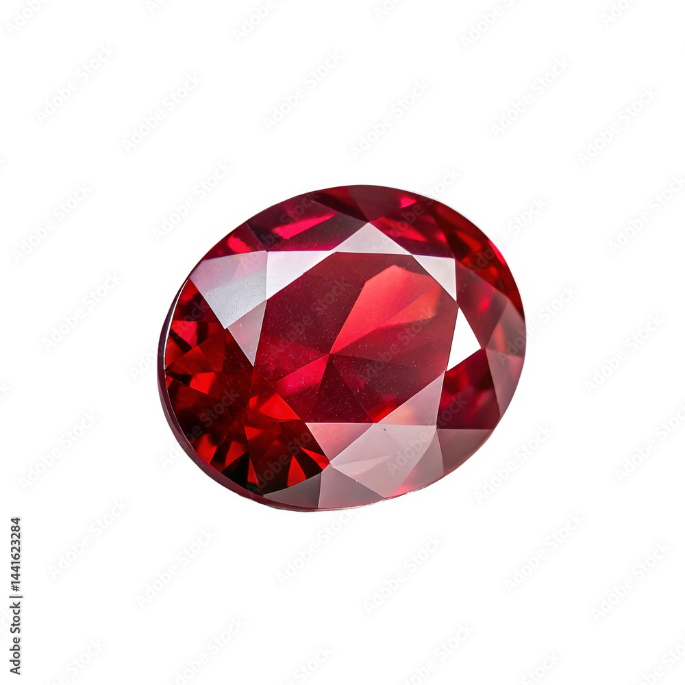 Poster a side profile of a blood-red ruby gem with a smooth edge, showcasing its deep color and well-define