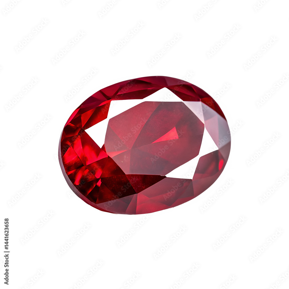 Poster a side profile of a blood-red ruby gem with a smooth edge, showcasing its deep color and well-define