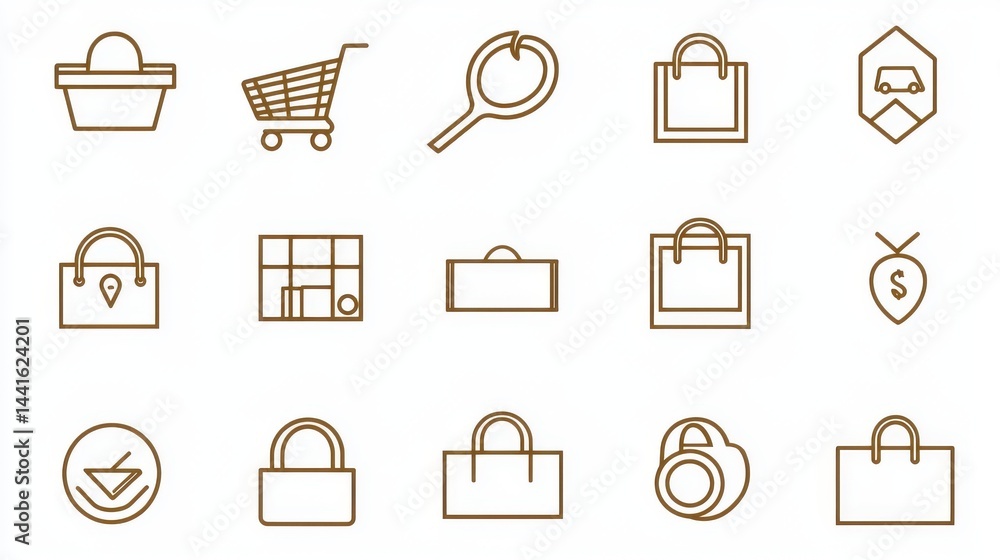 Poster a set of simple minimalist icons representing various elements of online shopping and e commerce suc
