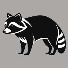 Black and white silhouette of a raccoon in side view standing