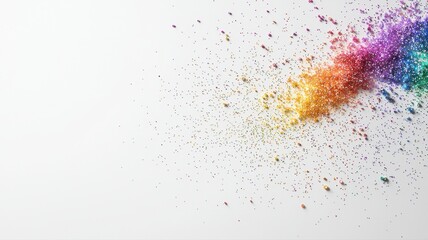 Obraz premium Rainbow Glitter Explosion on White Background glitter rainbow colorful sparkle abstract texture dust