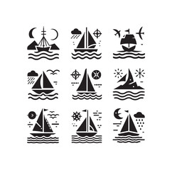 Sailing symbols silhouette vector illustration
