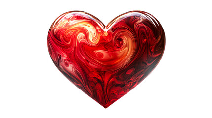 Glass heart with red swirl, cut out transparent