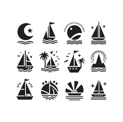 Sailing symbols silhouette vector illustration
