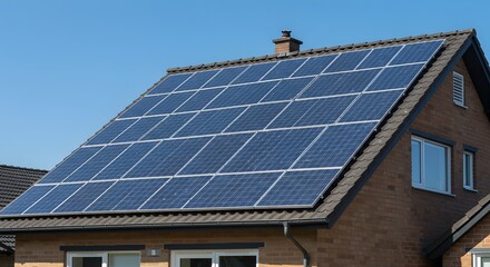 Fototapeta premium Solar Panels on Residential Rooftop: Clean Energy Solution